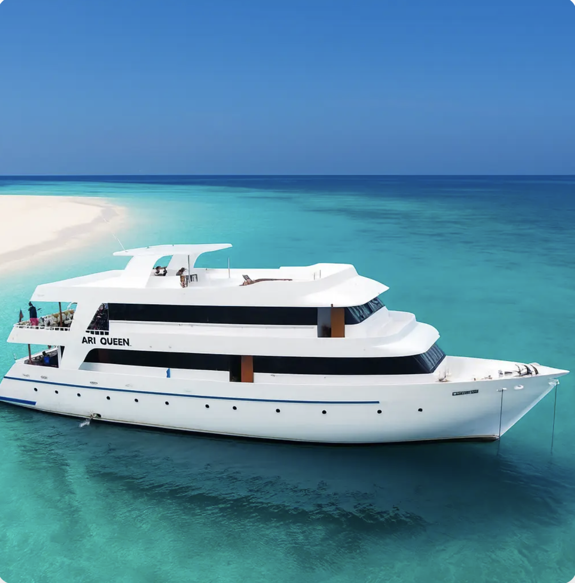 Aerial view of Ari Queen yacht at sunset